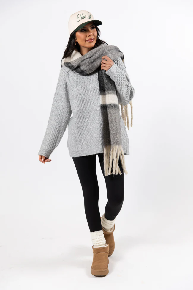Cable Knit Cuddles Grey Oversized Crew Neck Sweater FINAL SALE - Aiturbor