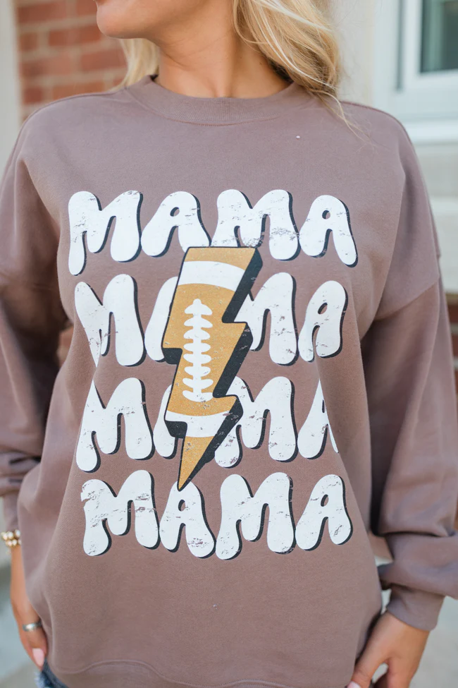 Mama Football Repeat Mocha Graphic Sweatshirt - Aiturbor
