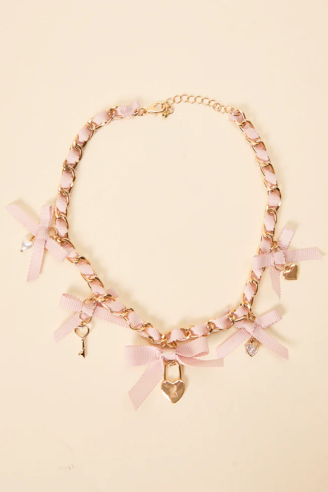 Gianna Pink Ribbon Charm Necklace - Aiturbor