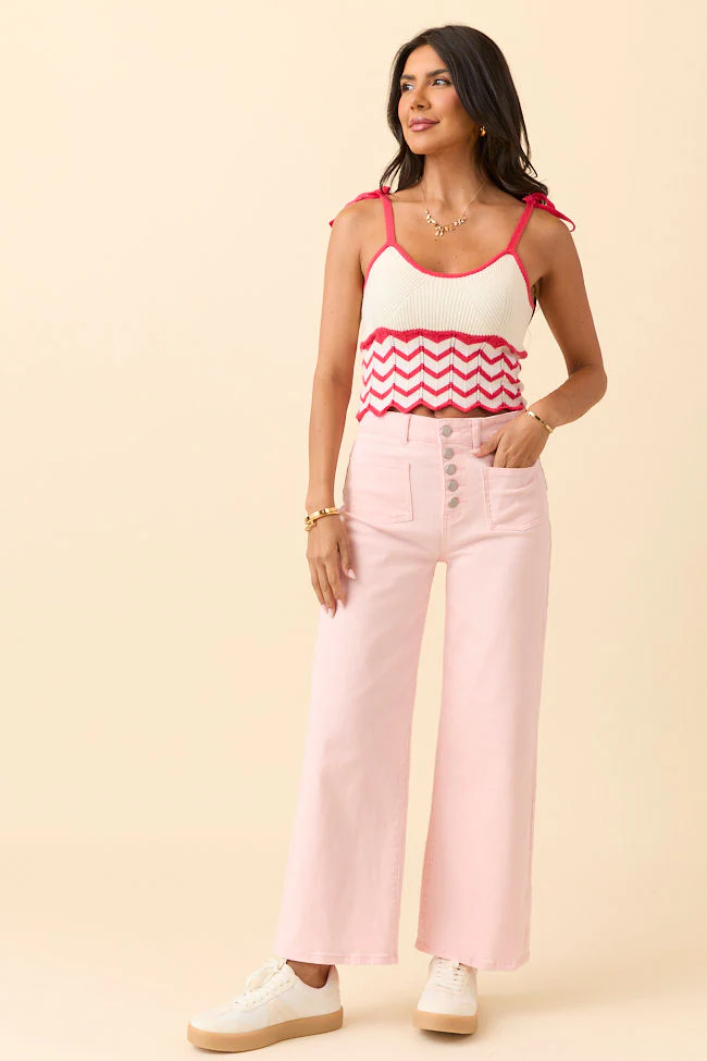 Sutton Pink Wide Leg Patch Pocket Jeans - Aiturbor