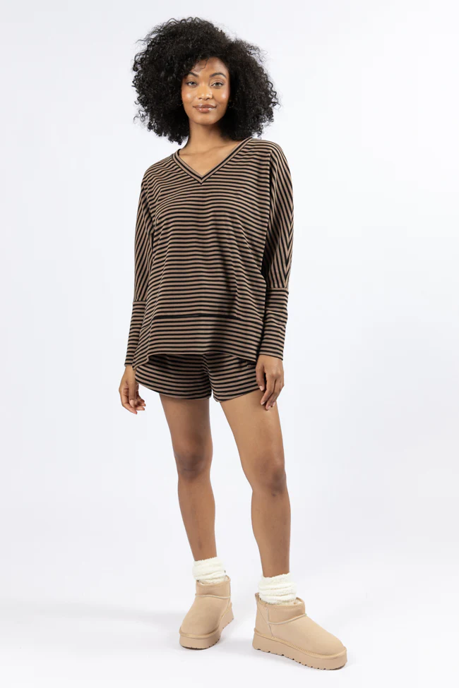 No Complaints Mocha and Black Striped Top FINAL SALE - Aiturbor
