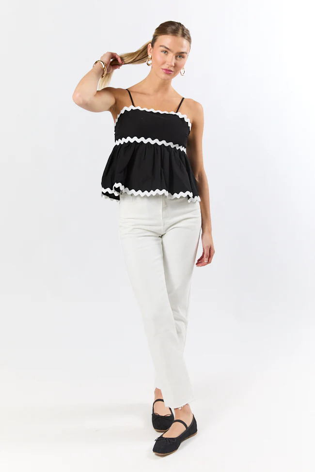 Heartfelt Moment Black and Ivory Rick Rack Trim Tank - Aiturbor