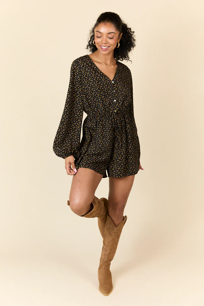 Love Over Fear Black Ditsy Floral Romper DOORBUSTER - Aiturbor