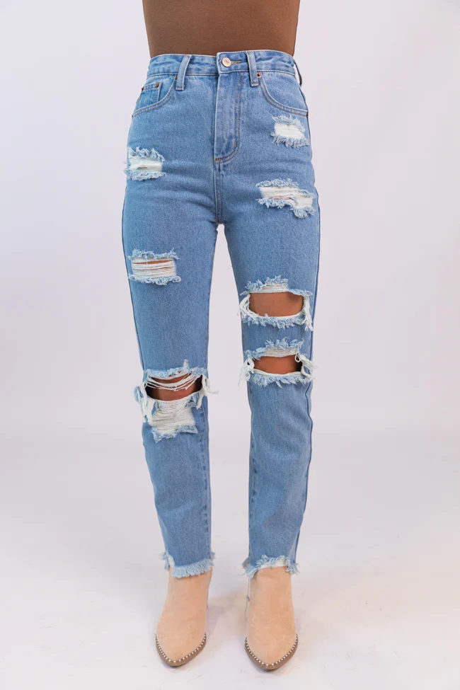 Megan Light Wash Distressed Straight Leg Mom Jeans FINAL SALE - Aiturbor
