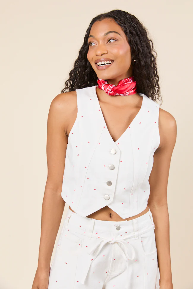 Eileen Bow Printed Denim Vest - Aiturbor