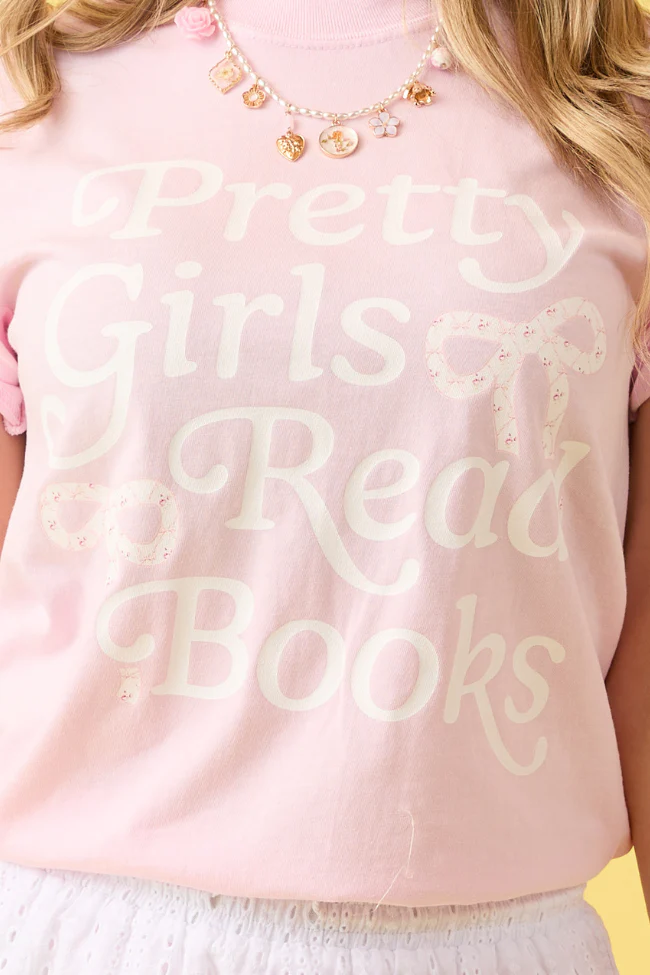 Pretty Girls Read Books Light Pink Graphic Tee - Aiturbor