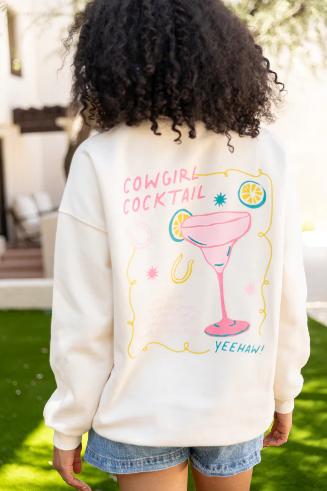 Cowgirl Cocktail Cream Graphic Sweatshirt - Aiturbor