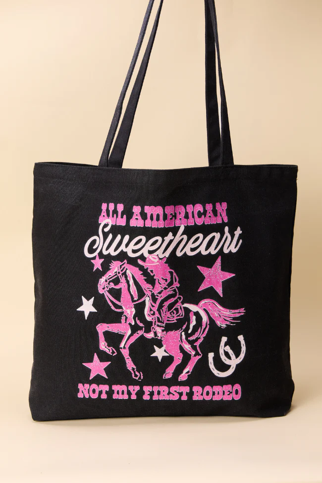 All American Sweetheart Washed Black Graphic Tote Bag - Aiturbor