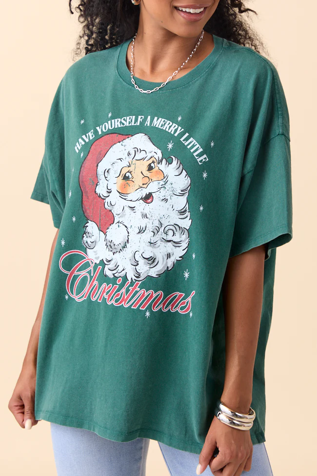 Santa Dark Green Oversized Graphic Tee - Aiturbor