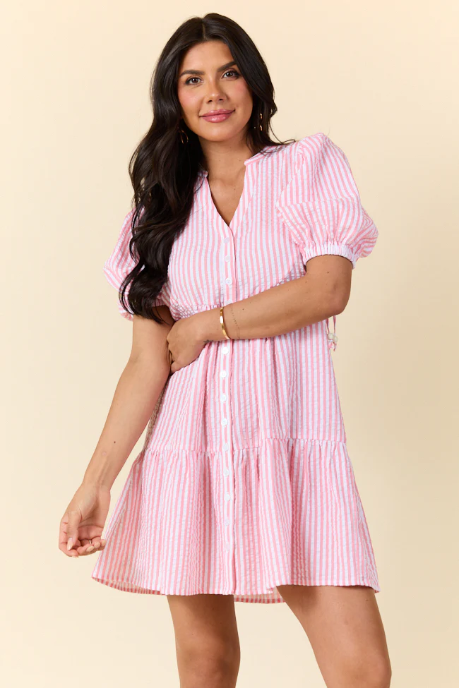 Faith In You Coral Striped Collared Mini Dress SALE - Aiturbor
