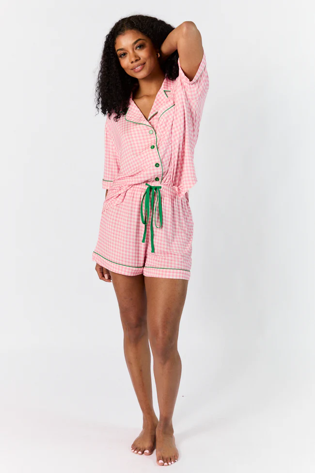 Good To Get Away Pink Gingham Pajama Shorts SALE - Aiturbor