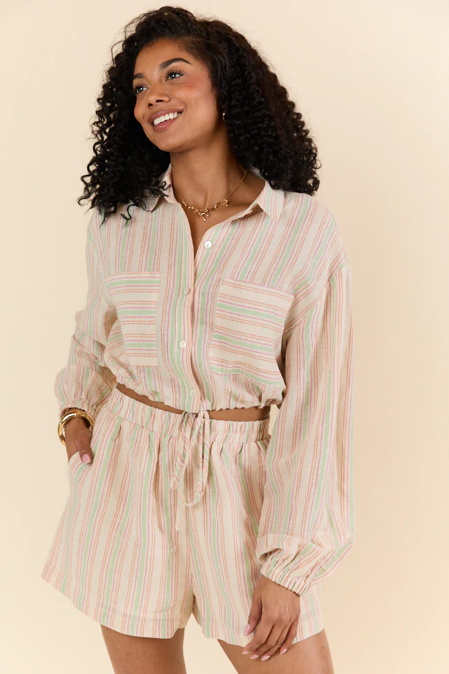 Dream Destination Striped Long Sleeve Top and Shorts Set FINAL SALE - Aiturbor
