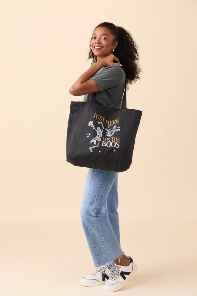 Just Here For The Boos Washed Black Graphic Tote Bag - Aiturbor