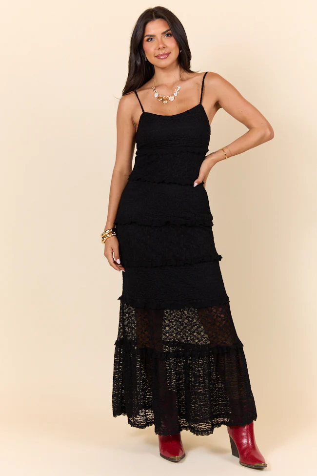 Summer Rendezvous Black Lace Maxi Dress SALE - Aiturbor