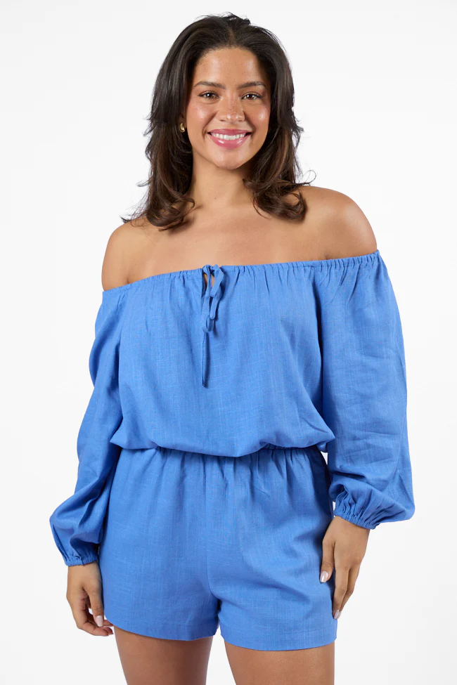 Deep Dive Blue Off The Shoulder Shorts Set FINAL SALE - Aiturbor
