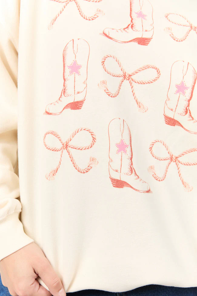 Bows and Boots Cream Graphic Sweatshirt - Aiturbor