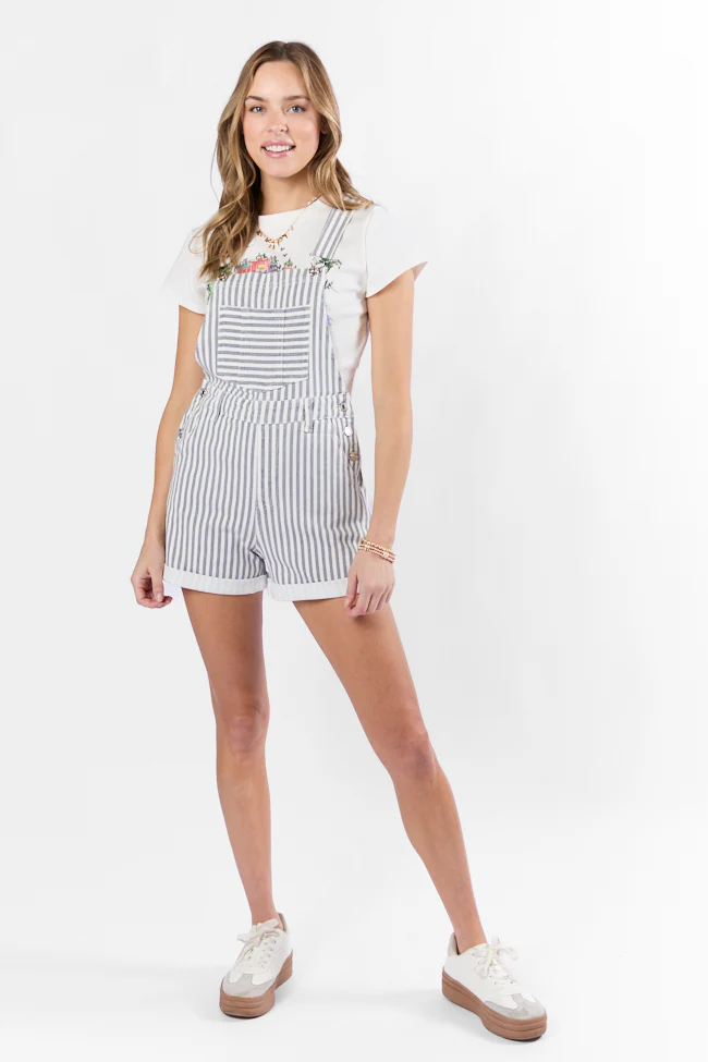 My Favorite Relaxed Stripe Stretchy Shorts Overalls SALE - Aiturbor