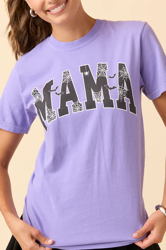 Mama Block Halloween Printed Violet Graphic Tee - Aiturbor