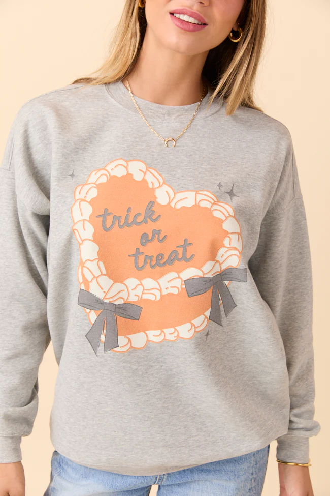 Trick Or Treat Cake Light Grey Graphic Sweatshirt - Aiturbor