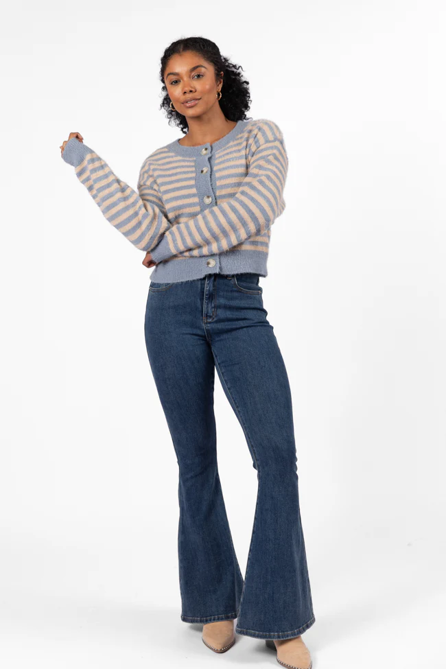 More Than Amazing Slate Grey Striped Button Front Cardigan FINAL SALE - Aiturbor