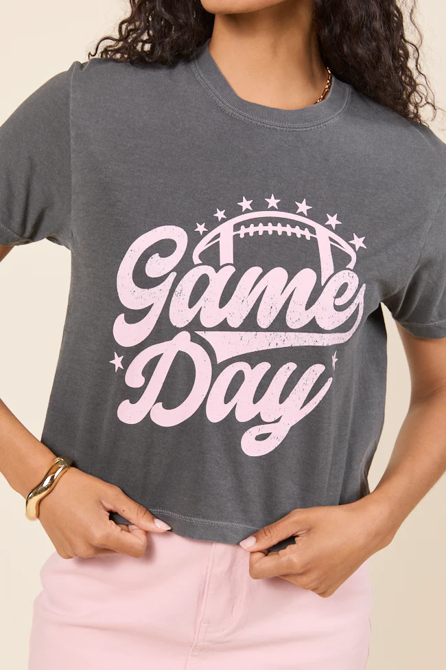 Game Day Script Dark Grey Boxy Graphic Tee - Aiturbor