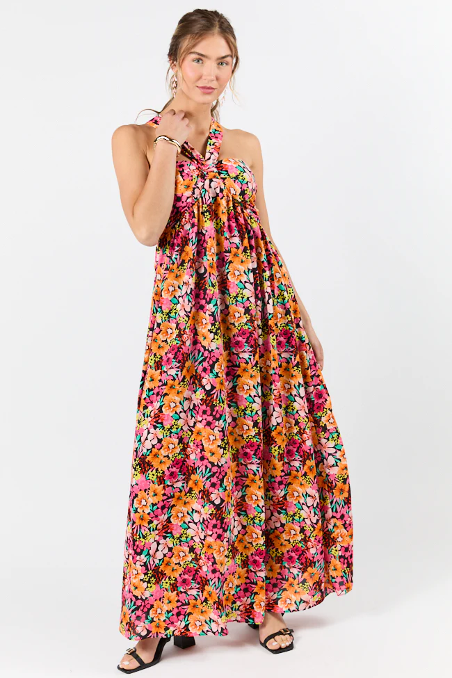 Waterside Elegance Multi Floral Halter Neck Maxi Dress FINAL SALE - Aiturbor