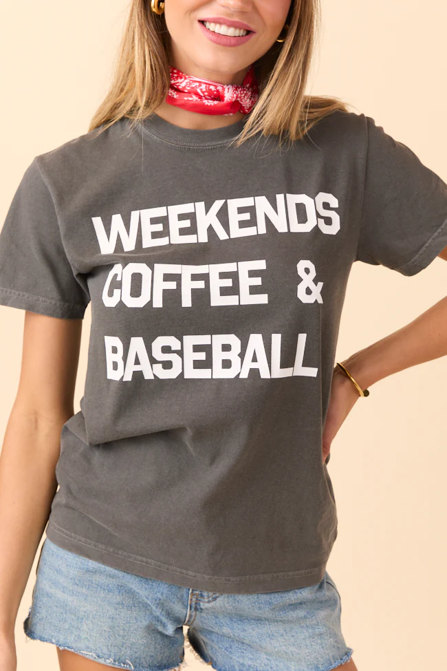 Weekends Coffee and Baseball Dark Grey Graphic Tee - Aiturbor