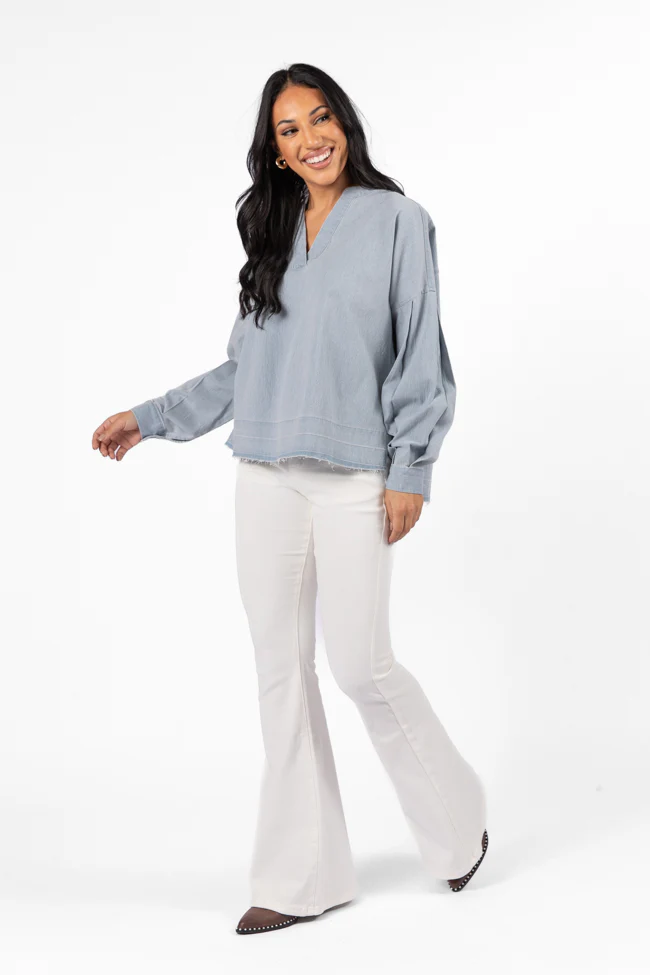 Before Daylight Light Wash Chambray Blouse FINAL SALE - Aiturbor