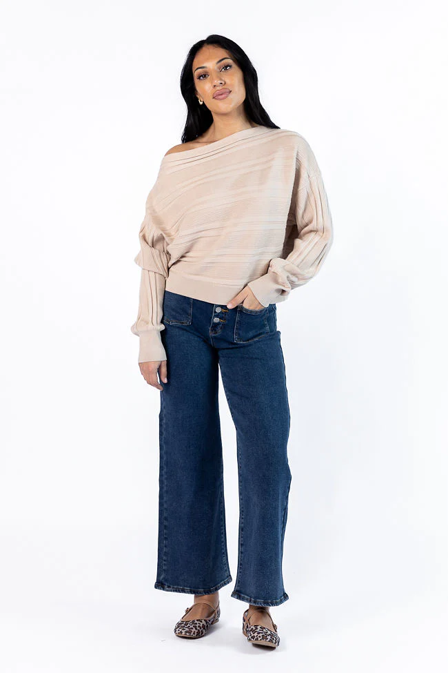 Feels Right Beige Off The Shoulder Ribbed Sweater FINAL SALE - Aiturbor