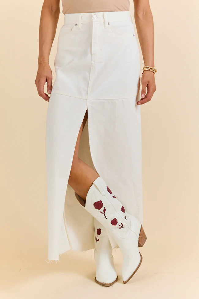 Soundwaves White Denim Midi Skirt DOORBUSTER - Aiturbor
