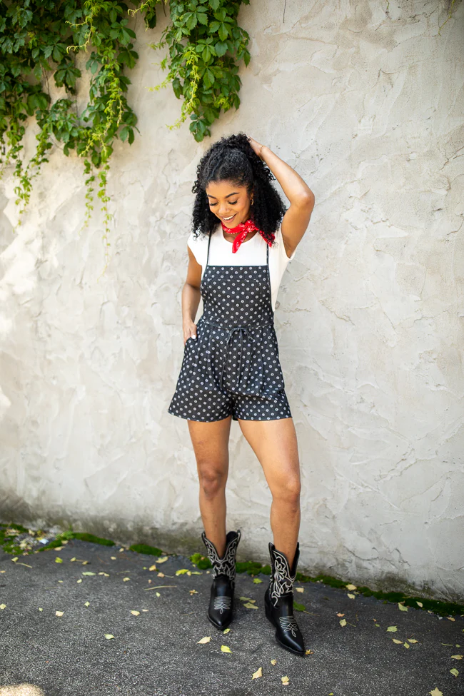 Better Perspective Black Floral Denim Romper - Aiturbor