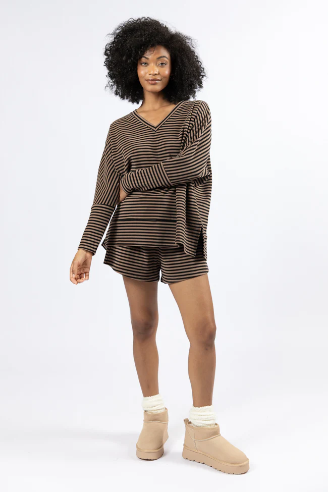 No Complaints Mocha and Black Striped Shorts FINAL SALE - Aiturbor