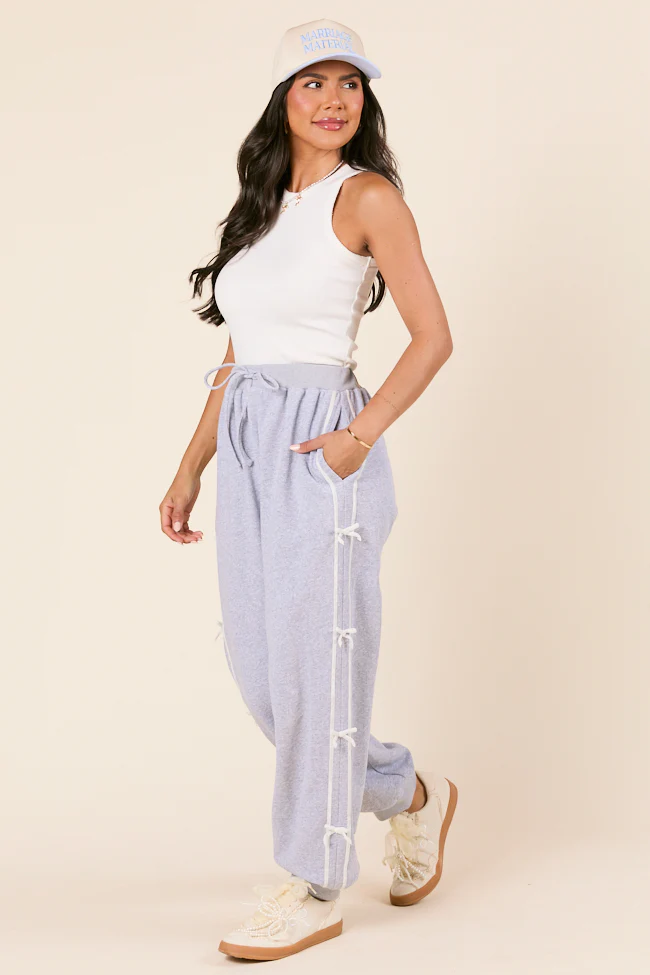 Kinley Heather Grey Side Bow Detail Pants - Aiturbor