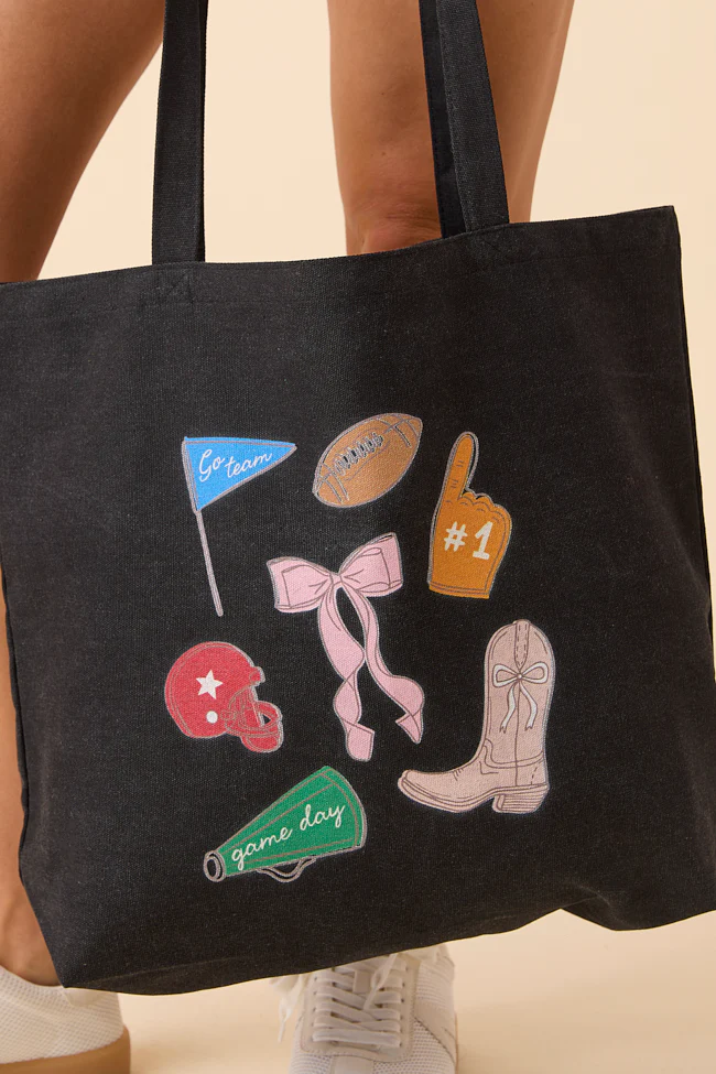 Saturday Tailgate Club Washed Black Graphic Tote Bag - Aiturbor