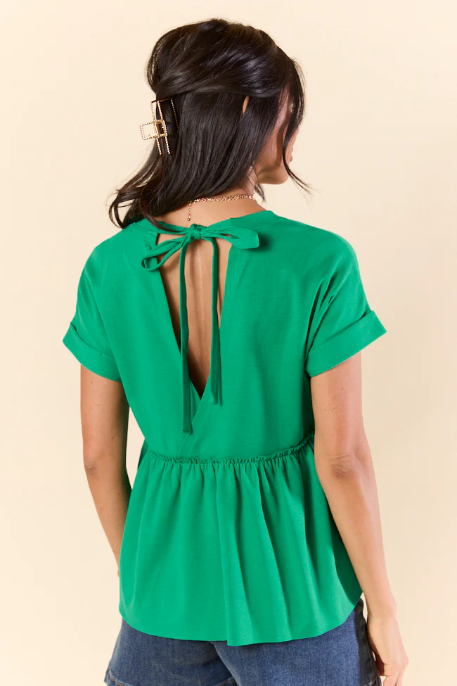 Plainly Green Tie Back Peplum Knit Top SALE - Aiturbor