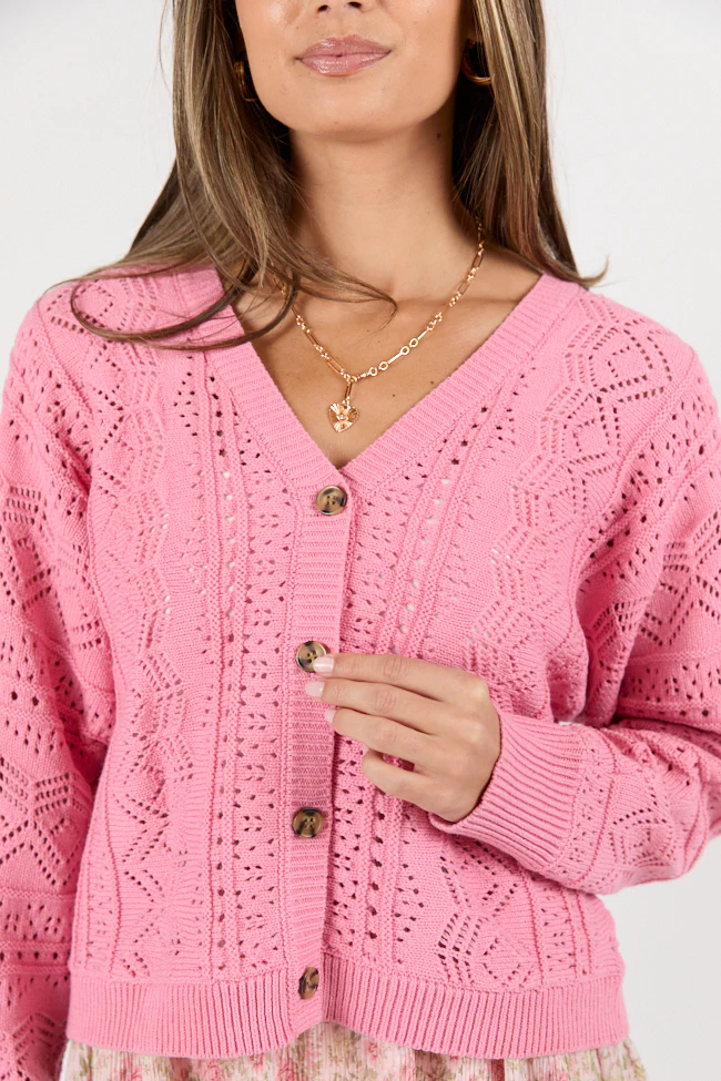 Lasting Impressions Pink Open Knit Cardigan FINAL SALE - Aiturbor