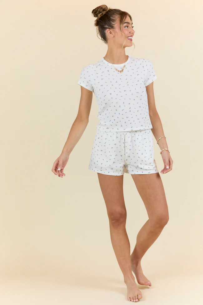 What A Dream Blue Ditsy Floral Short Sleeve Pajama Top DOORBUSTER - Aiturbor