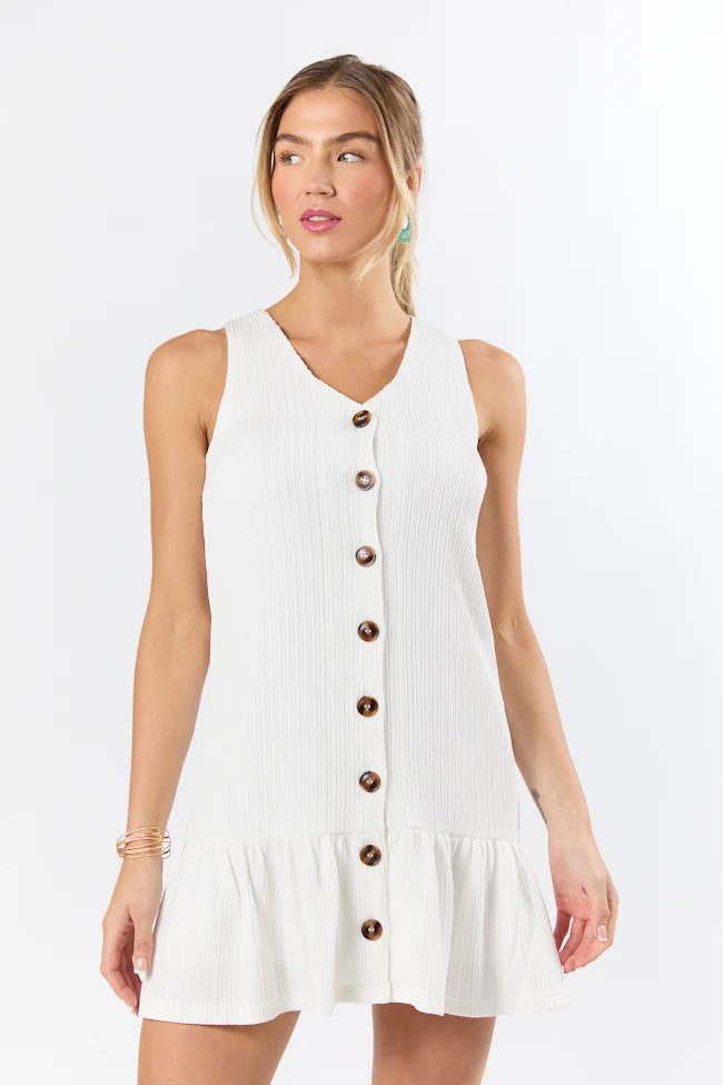 Sunset Romance White Knit Button Front Mini Dress FINAL SALE - Aiturbor