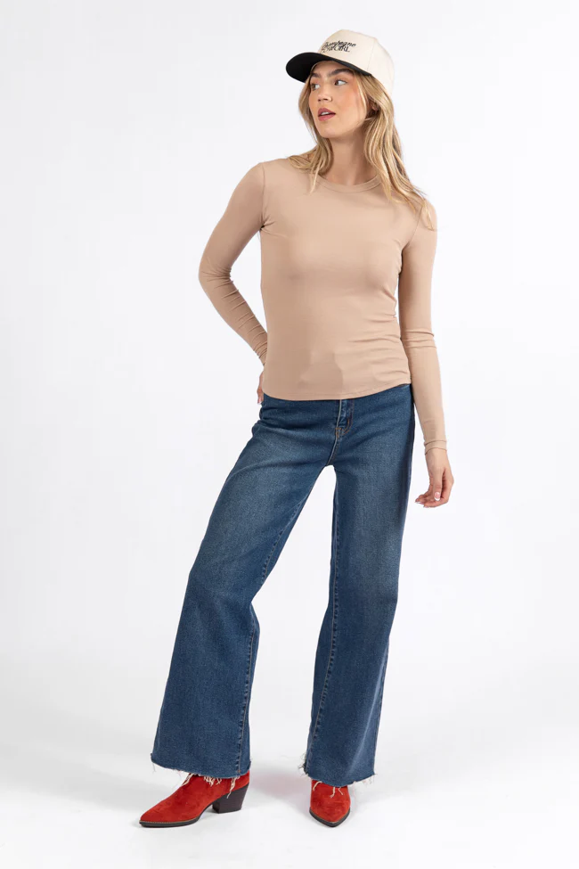 Make Your Choice Tan Ribbed Long Sleeve Tee FINAL SALE - Aiturbor
