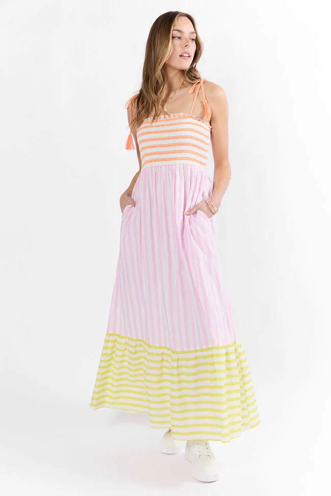 Forever Again Sherbet Striped Color Block Maxi Dress FINAL SALE - Aiturbor