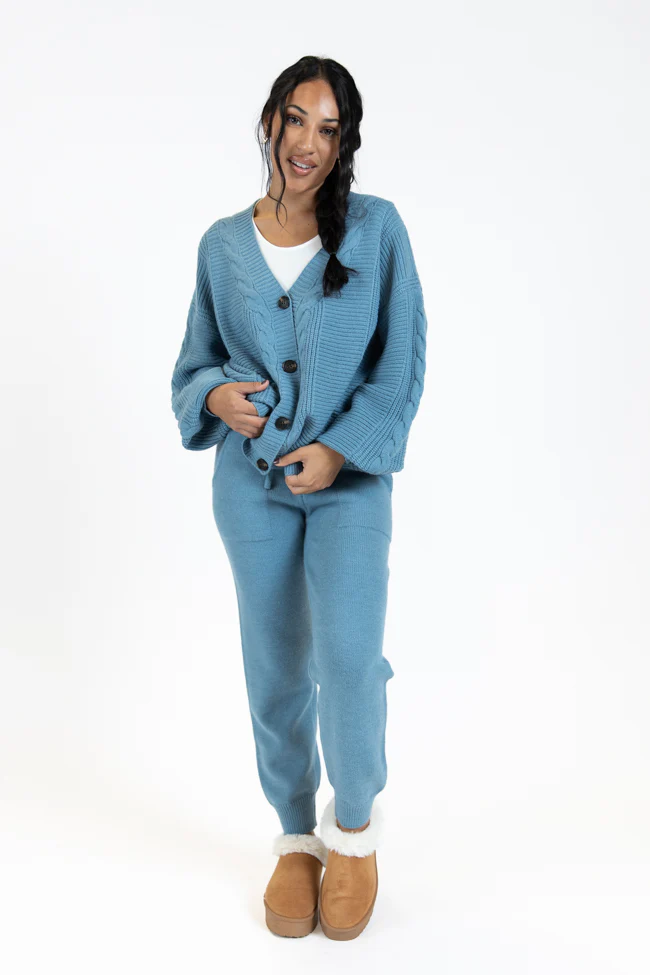 Real Karma Blue Cable Knit Cardigan FINAL SALE - Aiturbor