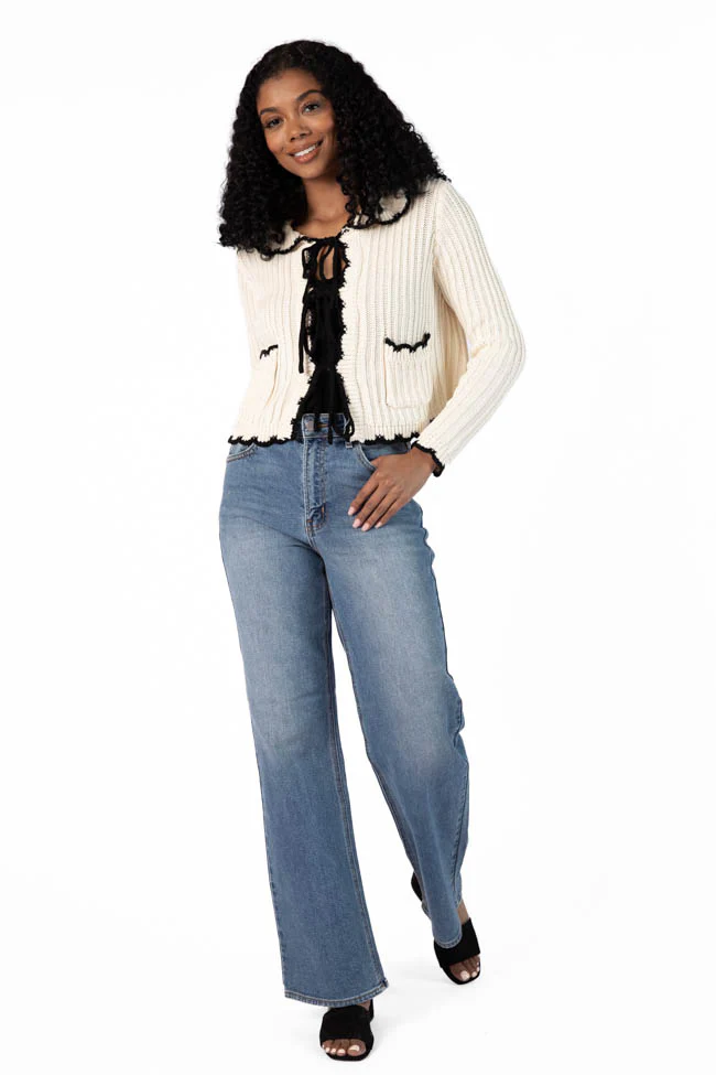 Aim High Cream and Black Tie Front Crochet Cardigan FINAL SALE - Aiturbor