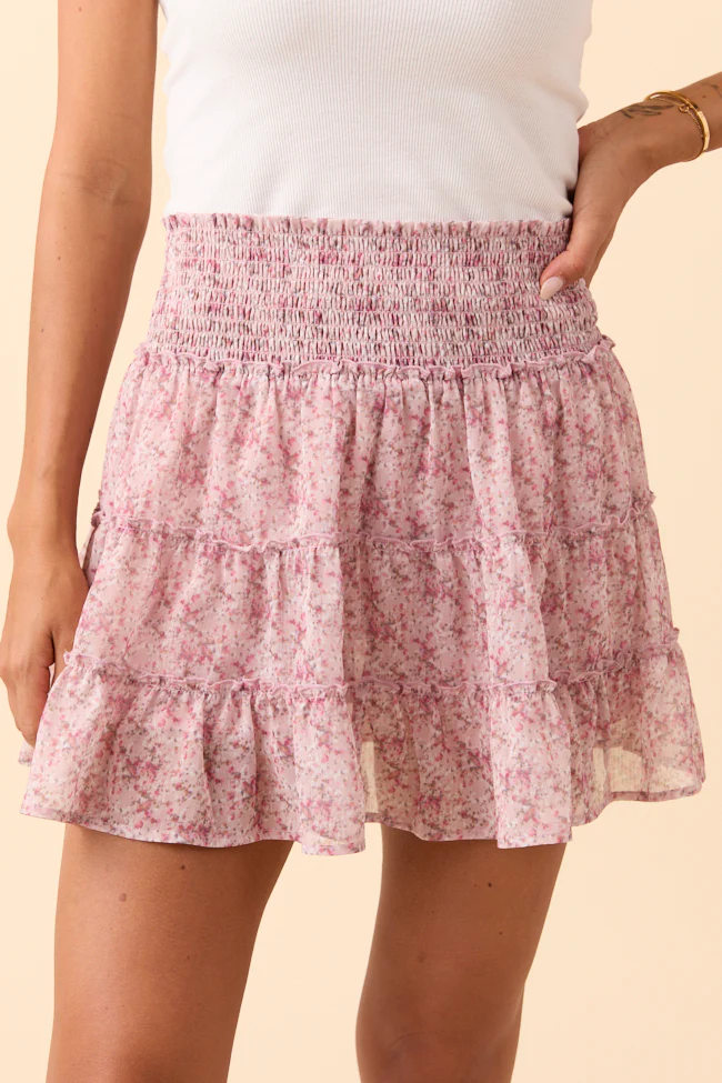 Through the Garden Light Pink Flower Print Skort - Aiturbor