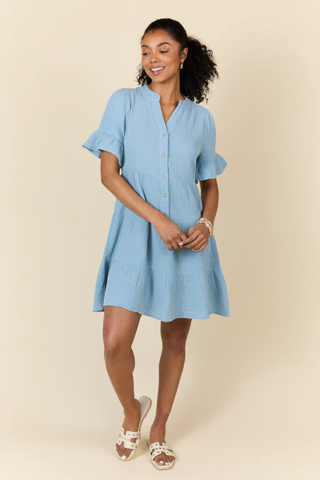 Weekend Wander Blue Gauze Mini Dress FINAL SALE - Aiturbor