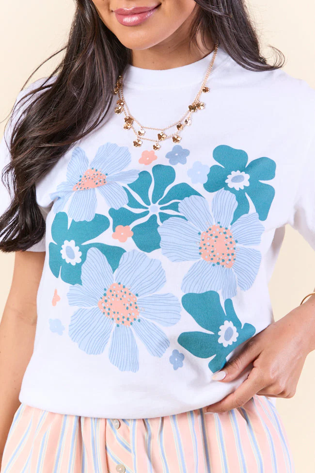 Organic Floral Print White Graphic Tee - Aiturbor