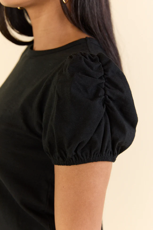 Somewhere Sunny Black Knit Bubble Sleeve Top - Aiturbor