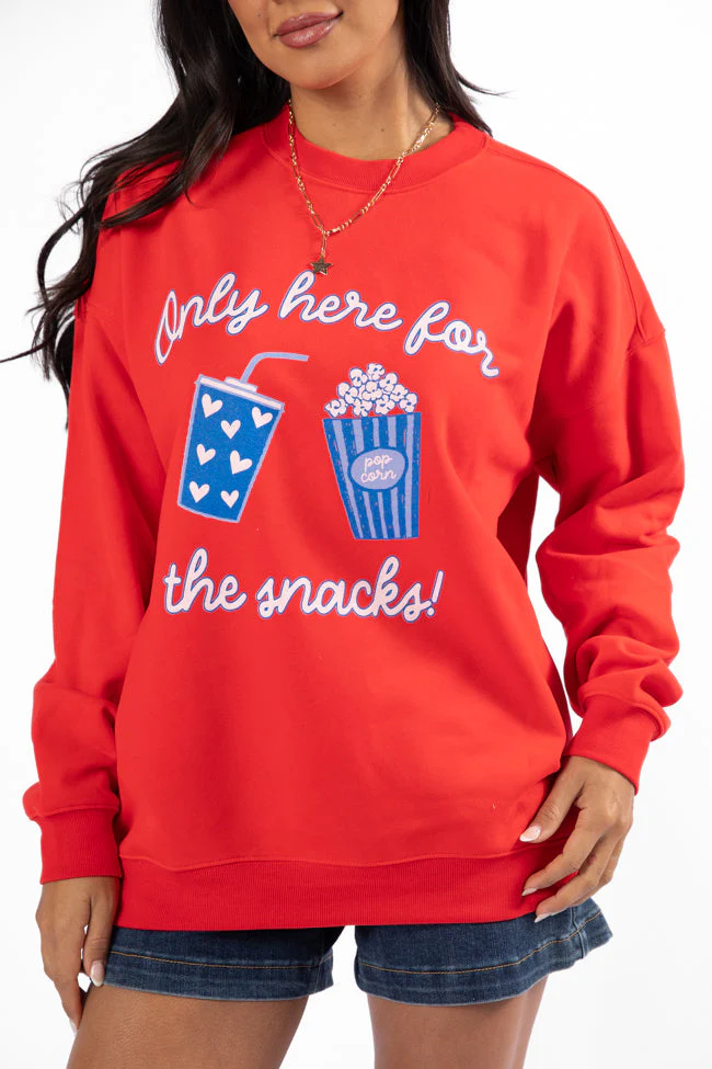 Only Here For The Snacks Red Graphic Sweatshirt - Aiturbor