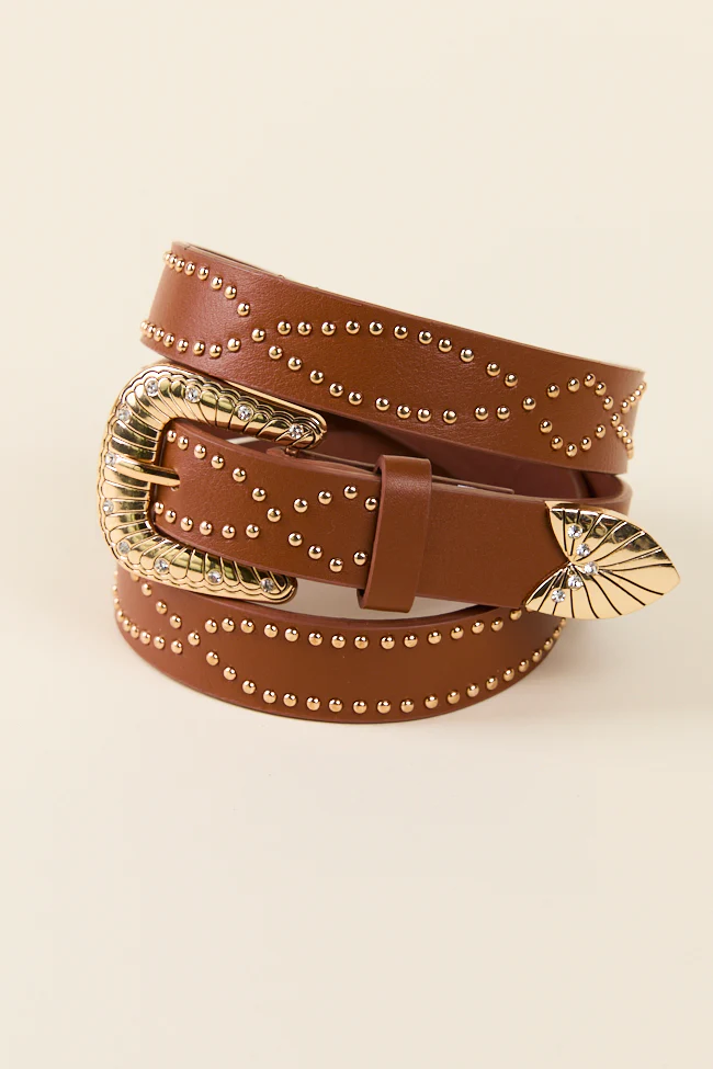 Brown Studded Western Belt - Aiturbor