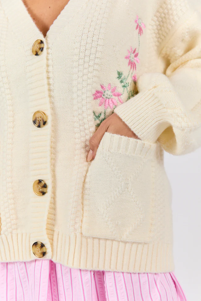 Up To Fate Cream and Pink Multi Floral Embroidered Cardigan FINAL SALE - Aiturbor