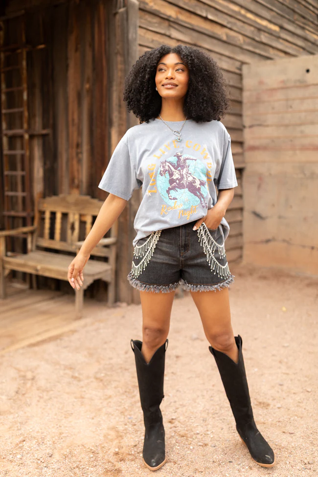 Rhinestone Riff Black Wash Embellished Denim Shorts DOORBUSTER - Aiturbor